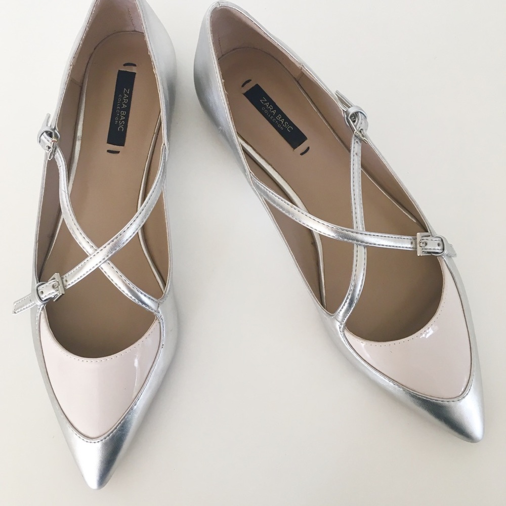 Zara silver point toe flats